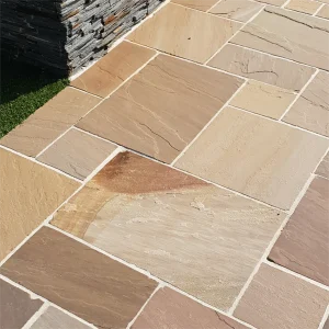 Dallage grès Kandla multicolor Opus 4 fotmats, ép 2,2 cm rectifié, calibré-dessus naturel autres faces clivées – vue 2