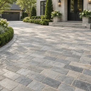 Pavés grès kandla gris dessus naturel autres faces clivées-  14/20 cm ép 2 cm rectifié/calibré